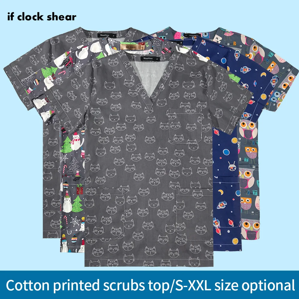 Men'S Grooming Salon - Working uniforms scrubs Uniforms cartoon printing