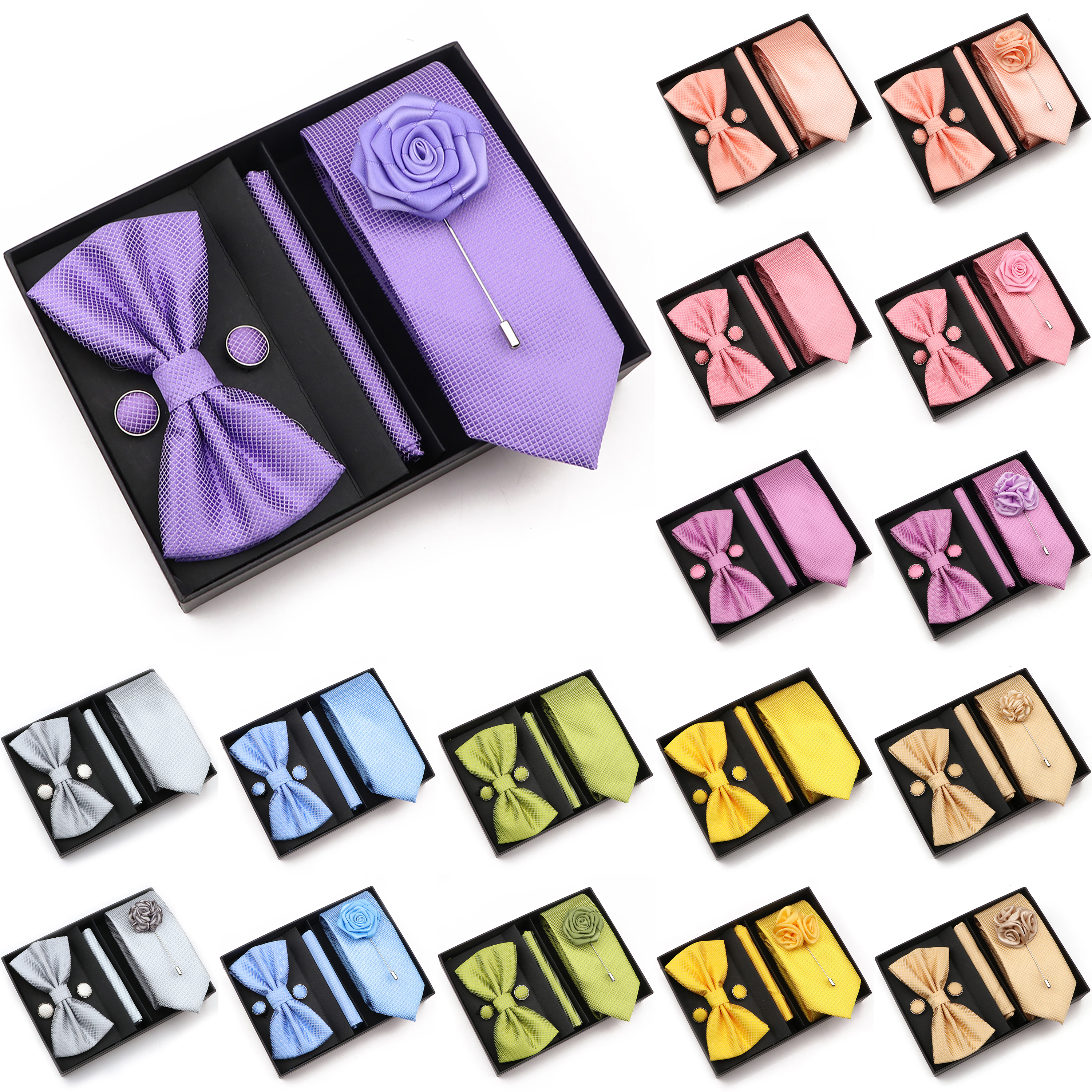 New Style Tie Set Solid Color  - Mens Grooming Box のレビューと価格