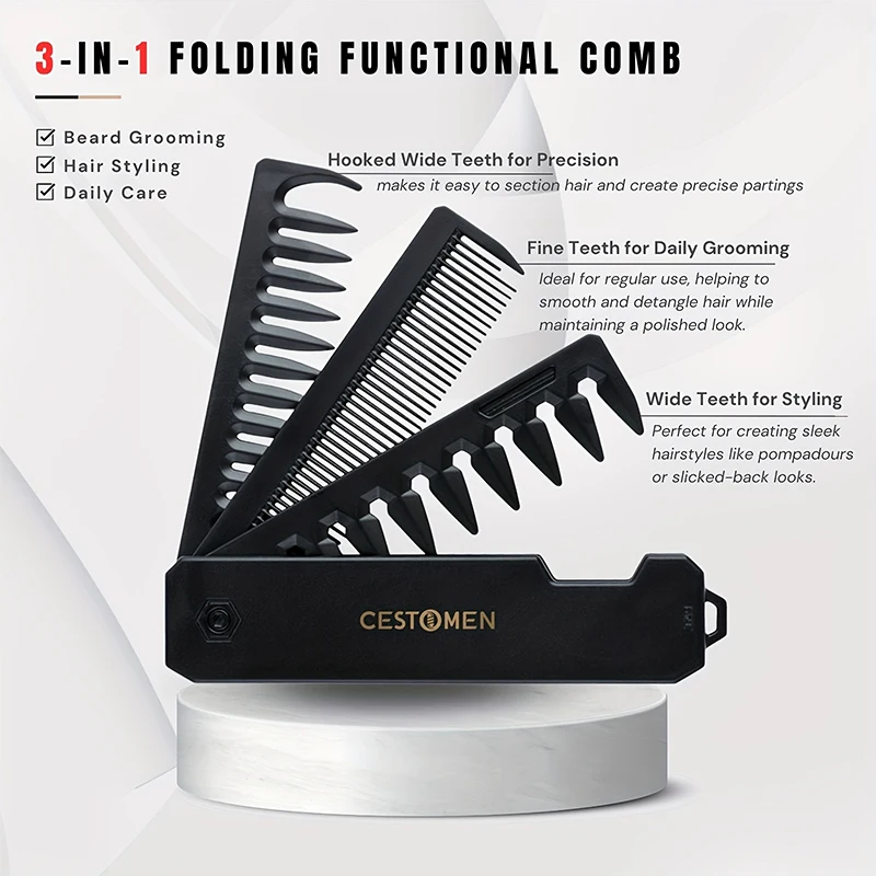 3-in-1 Folding Beard Comb for  - Mens Grooming Box のレビューと価格